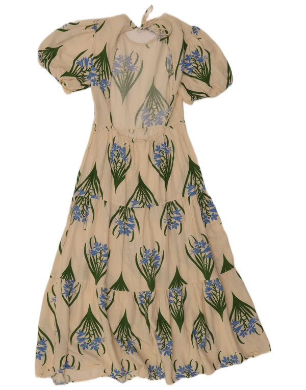 Zara Womens Tiered Dress UK 12 Medium Beige Floral Viscose