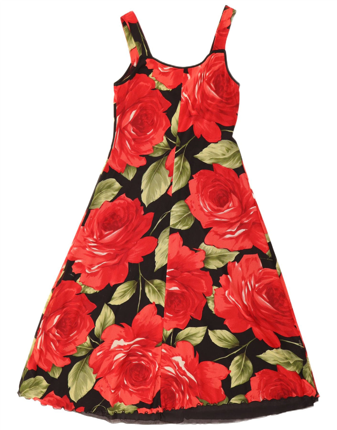 VINTAGE ærmeløs maxikjole til kvinder UK 12 Medium Black Floral Polyamid