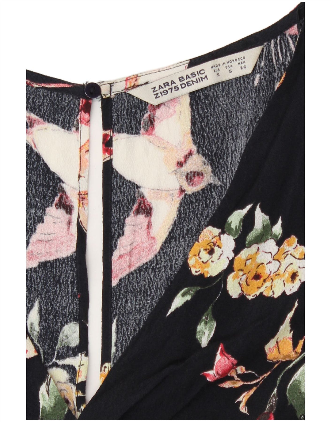 Zara Dame Playsuit UK 10 Small Black Floral Viscose