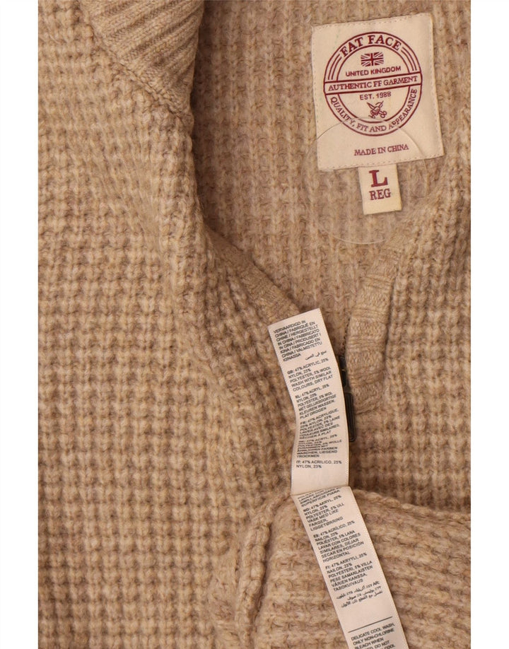 Fat Face Herre Zip Neck Jumper Sweater Stor Beige Akryl