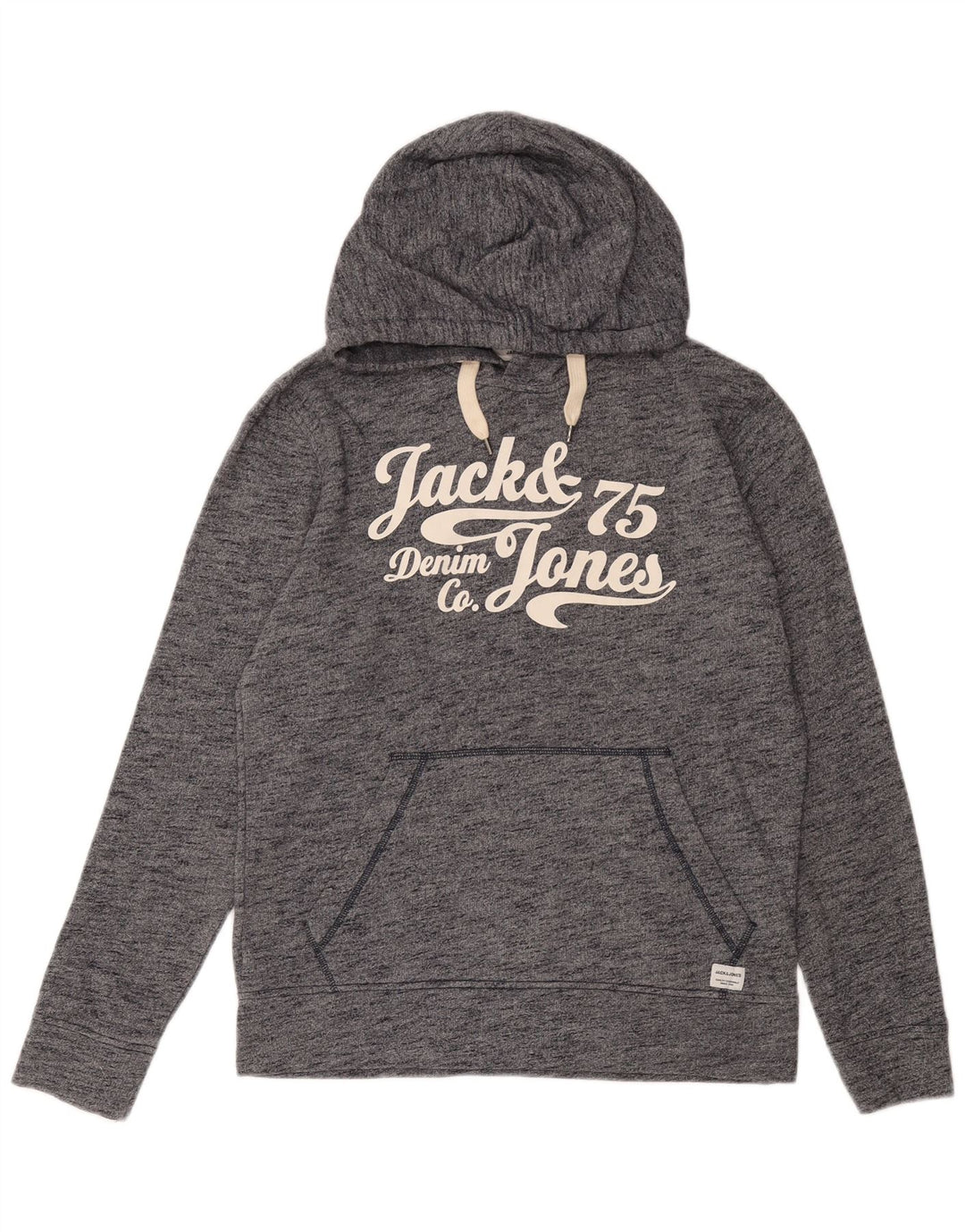 JACK & JONES Grafisk hættetrøje til mænd, lille marineblå flækket bomuld