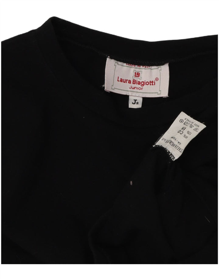 LAURA BIAGIOTTI Girls Crop Graphic T-Shirt Top 4-5 Years Black Cotton Vintage Laura Biagiotti and Second-Hand Laura Biagiotti from Messina Hembry 