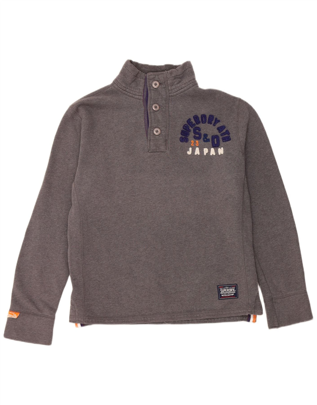 Superdry Herre Grafisk Button Neck Sweatshirt Jumper Stor Grå Bomuld