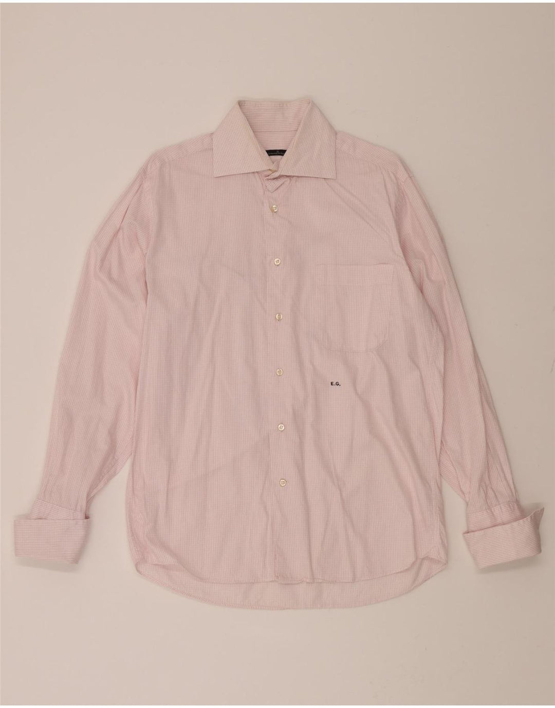 ERMENEGILDO ZEGNA Mens Shirt Medium Pink Check Cotton Vintage Ermenegildo Zegna and Second-Hand Ermenegildo Zegna from Messina Hembry 