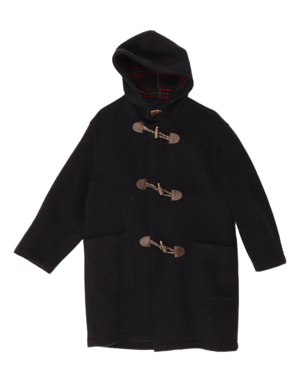 Vintage Herre Hooded Duffel Coat UK 38 Medium Navy Blue Virgin Wool