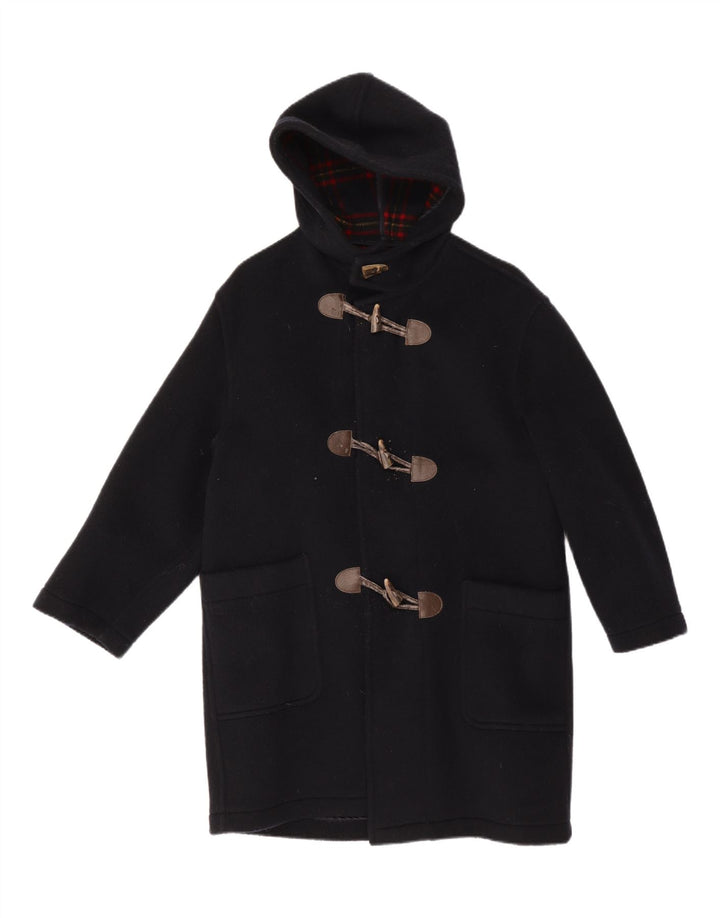 Vintage Herre Hooded Duffel Coat UK 38 Medium Navy Blue Virgin Wool