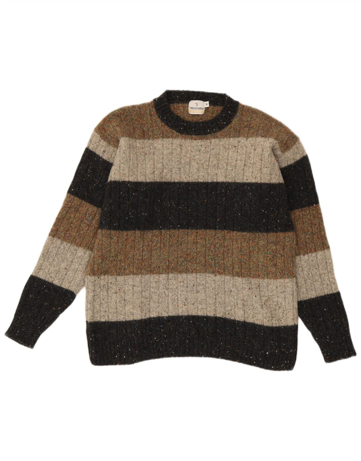 Trussardi Herre Crew Neck Jumper Sweater Medium Flerfarvet Stribet Uld