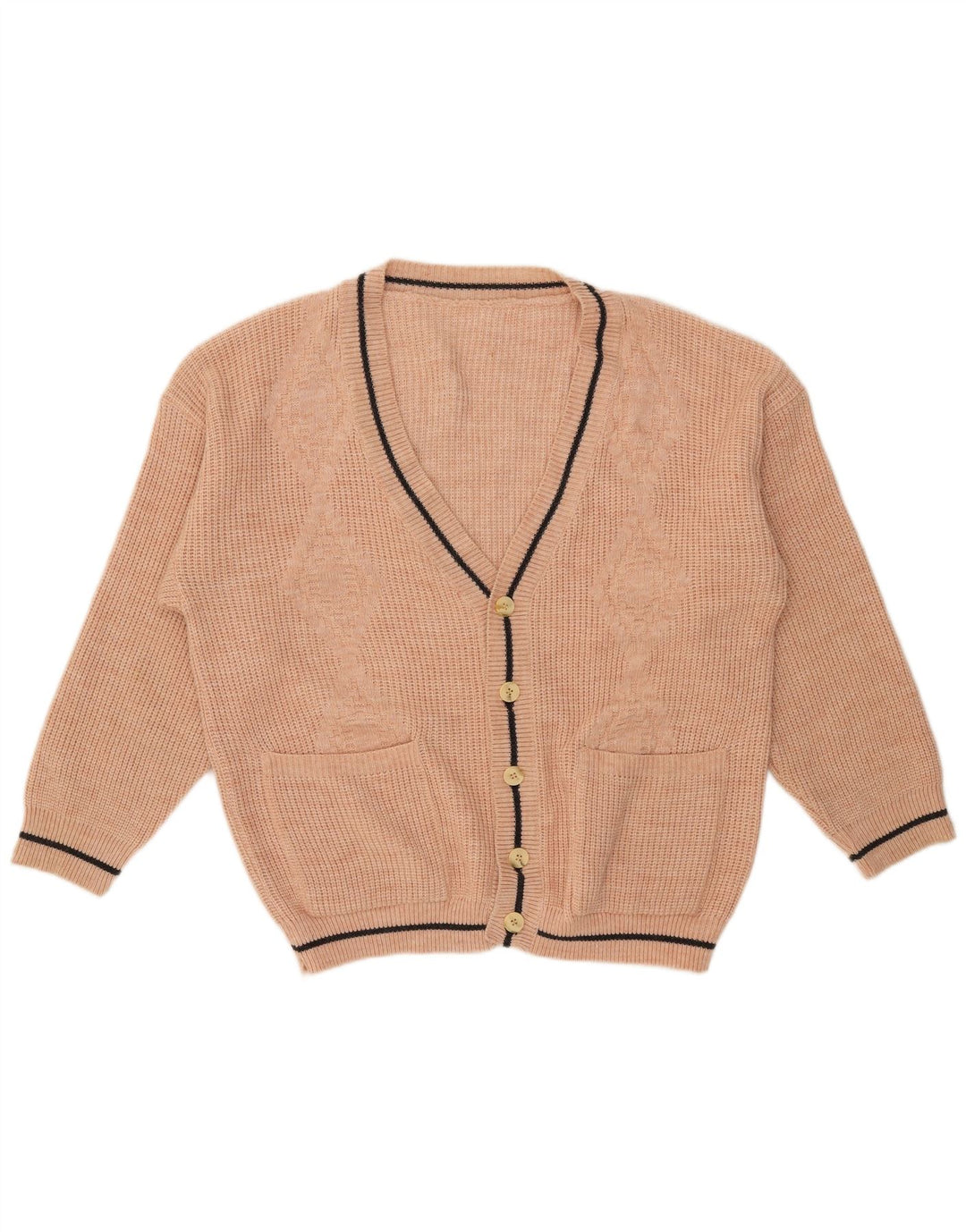 Vintage Herre Loose Fit Cardigan Sweater Medium Beige Akryl