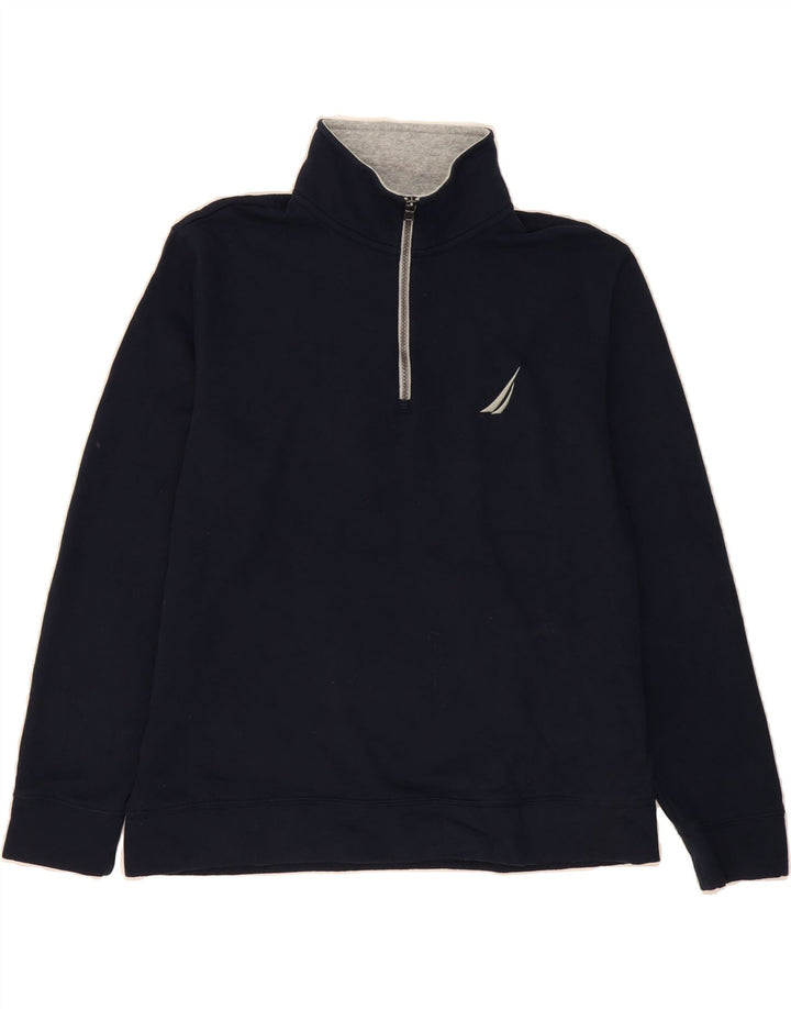 NAUTICA Mens Zip Neck Sweatshirt Jumper Medium Navy Blue Cotton Vintage Nautica and Second-Hand Nautica from Messina Hembry 