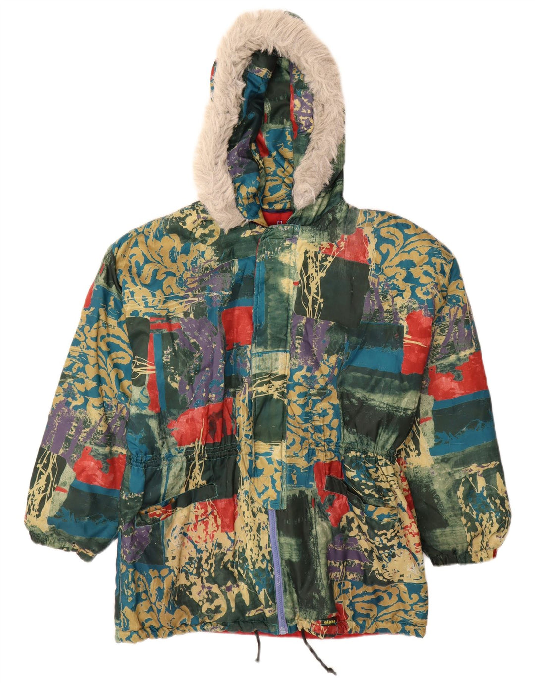 Vintage herre hætte vindjakke UK 38 mellemgrøn patchwork polyester