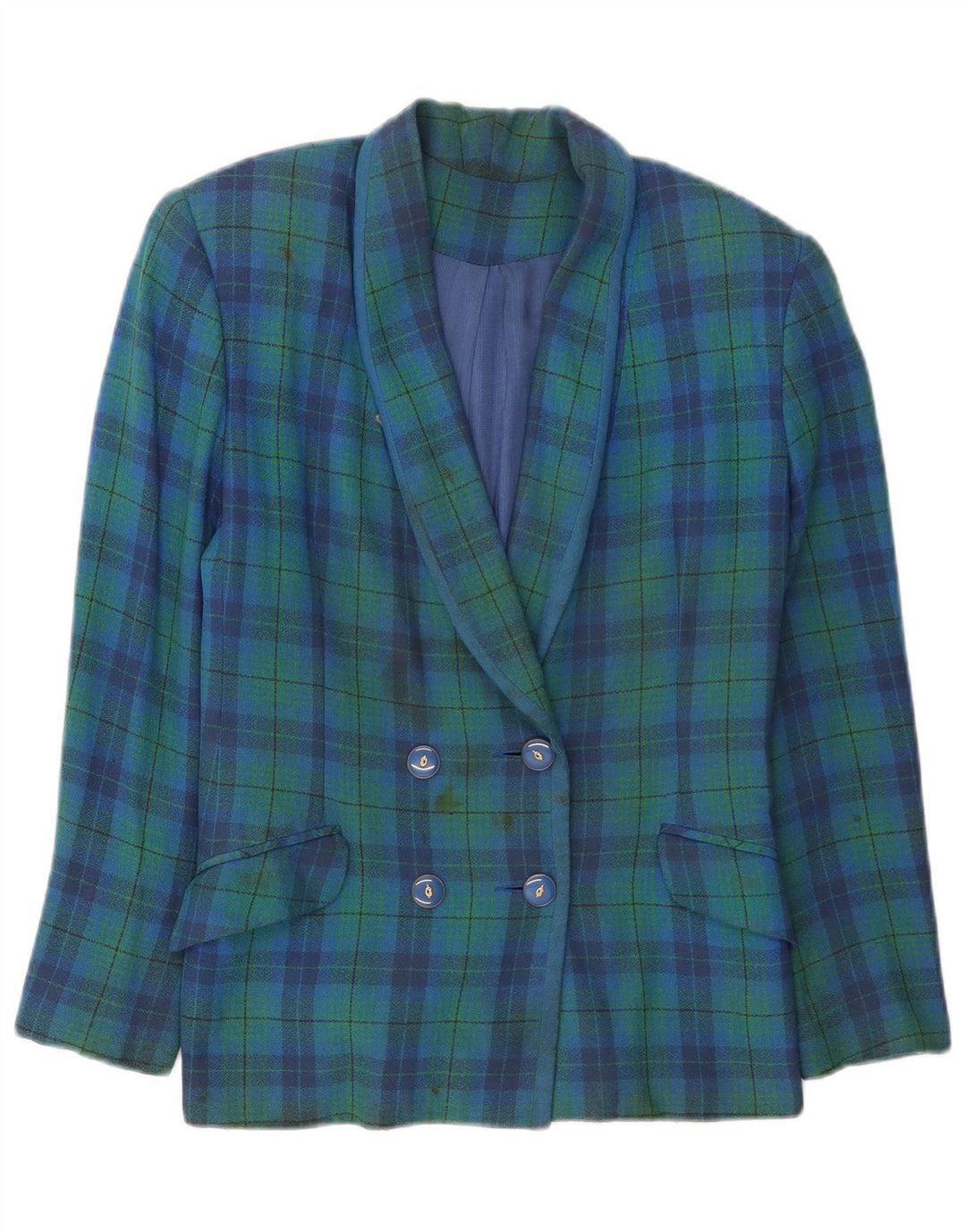 Vintage Dame Dobbeltradet Blazer Jacket UK 12 Medium Green Check