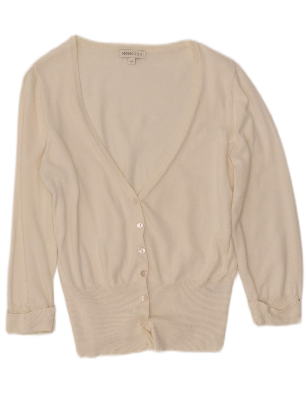 MONSOON dame cardigan sweater med 3/4 ærmer UK 12 medium hvid bomuld