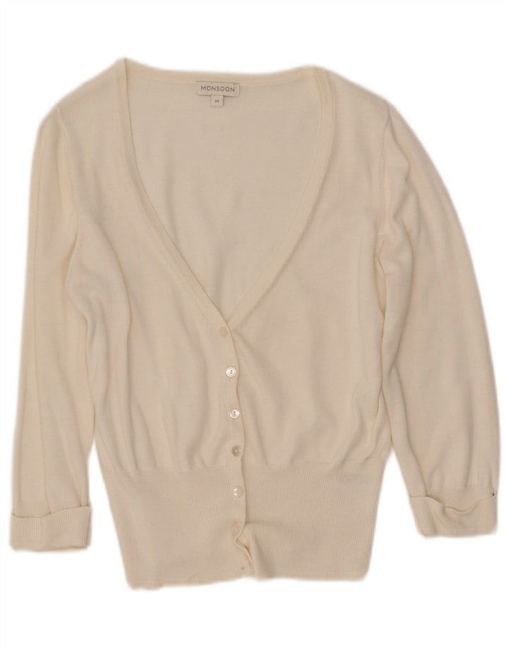 MONSOON dame cardigan sweater med 3/4 ærmer UK 12 medium hvid bomuld