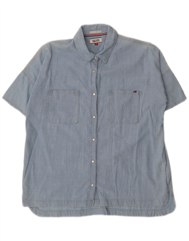 TOMMY HILFIGER Womens Oversized Short Sleeve Denim Shirt UK 10 Small Blue
