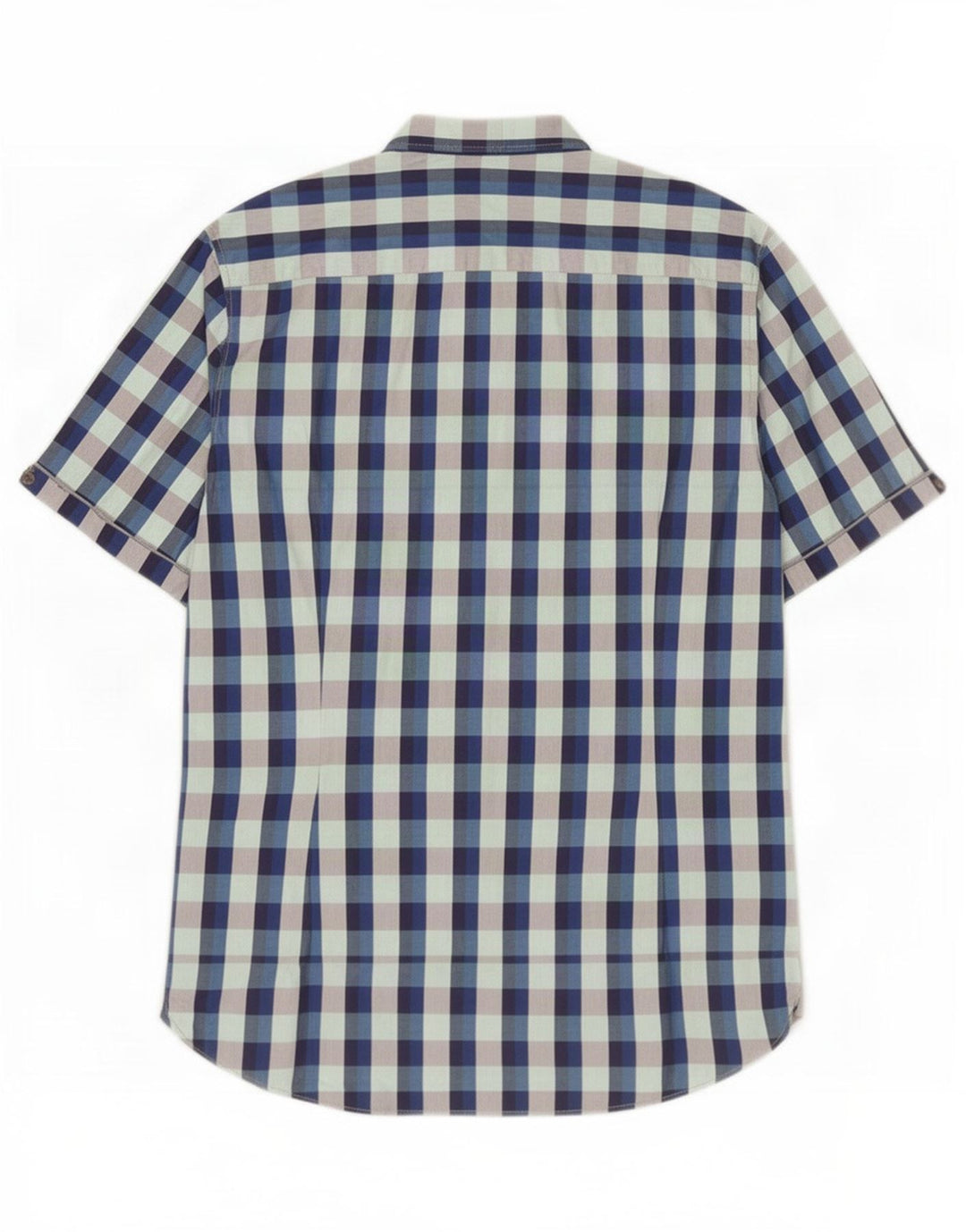 Ted Baker Herre kortærmet skjorte størrelse 4 Large Blue Gingham Cotton