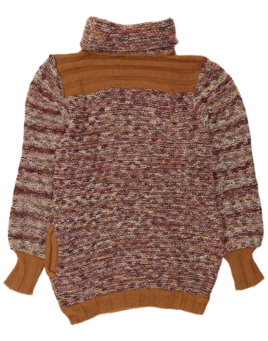 VINTAGE Dame Rullehalstrøje UK 14 Medium Flerfarvet Stribet