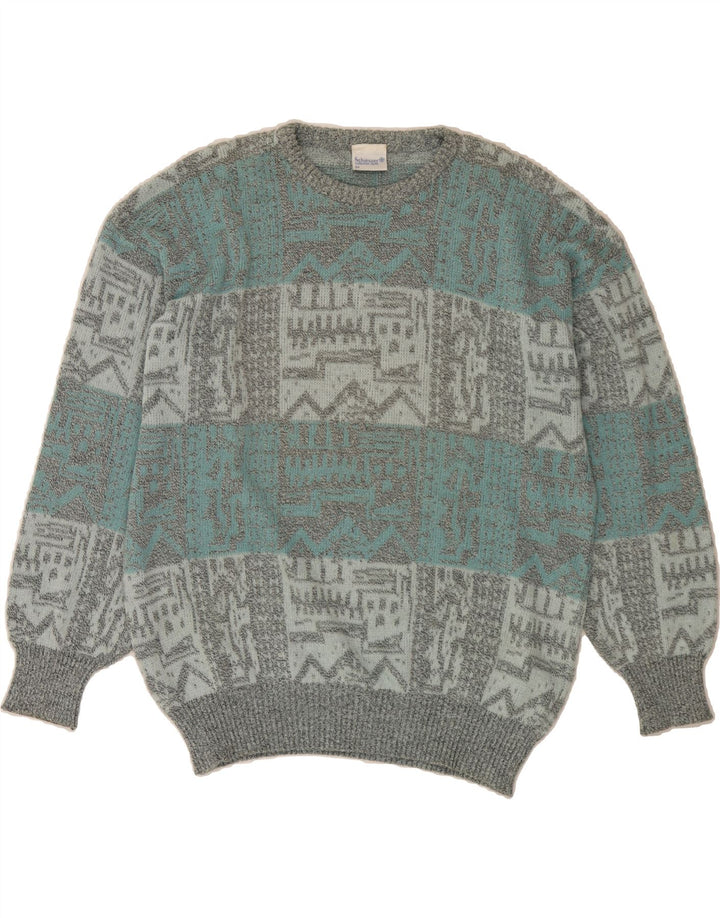 SCHIESSER Mens Abstract Pattern Crew Neck Jumper Sweater IT 54 XL Grey Vintage Schiesser and Second-Hand Schiesser from Messina Hembry 