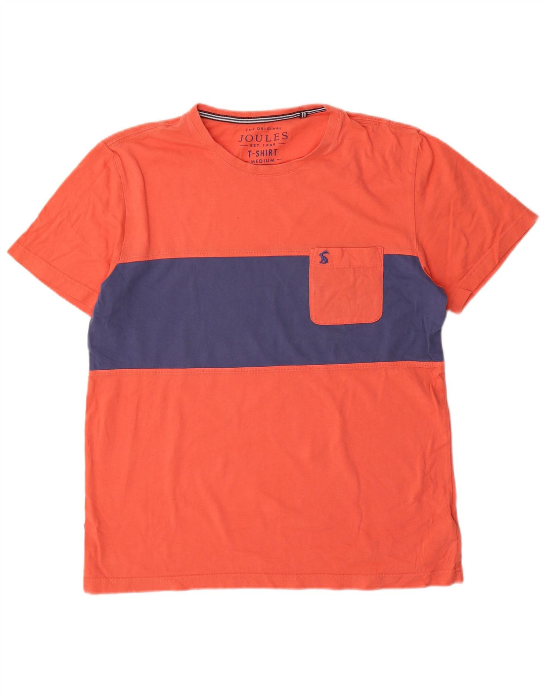 Joules Herre T-Shirt Top Medium Orange Colourblock Bomuld