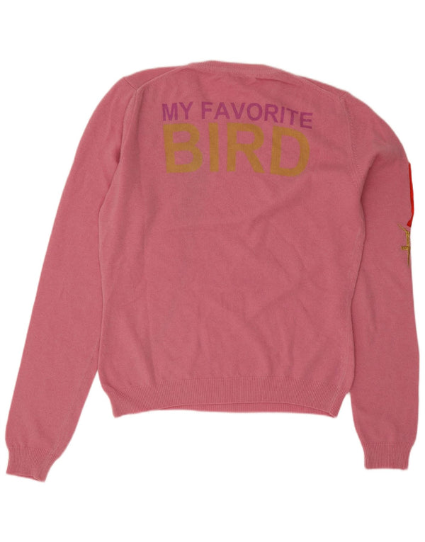 Vintage Kvinders Grafisk Crew Neck Jumper Sweater UK 10 Small Pink Bird