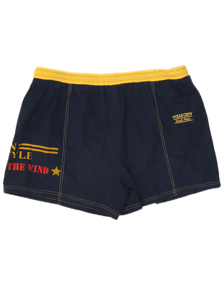Vintage grafiske badeshorts til mænd store marineblå farveblok
