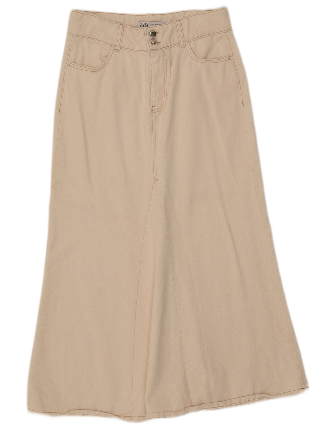 Zara Dame Midi Nederdel Medium W29 Beige Bomuld