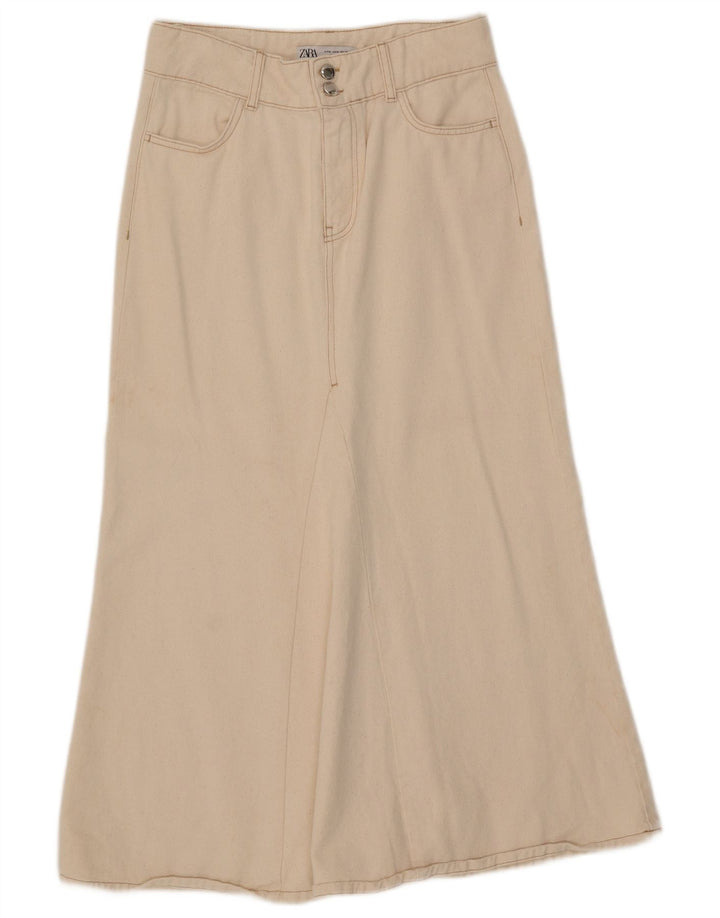 Zara Dame Midi Nederdel Medium W29 Beige Bomuld