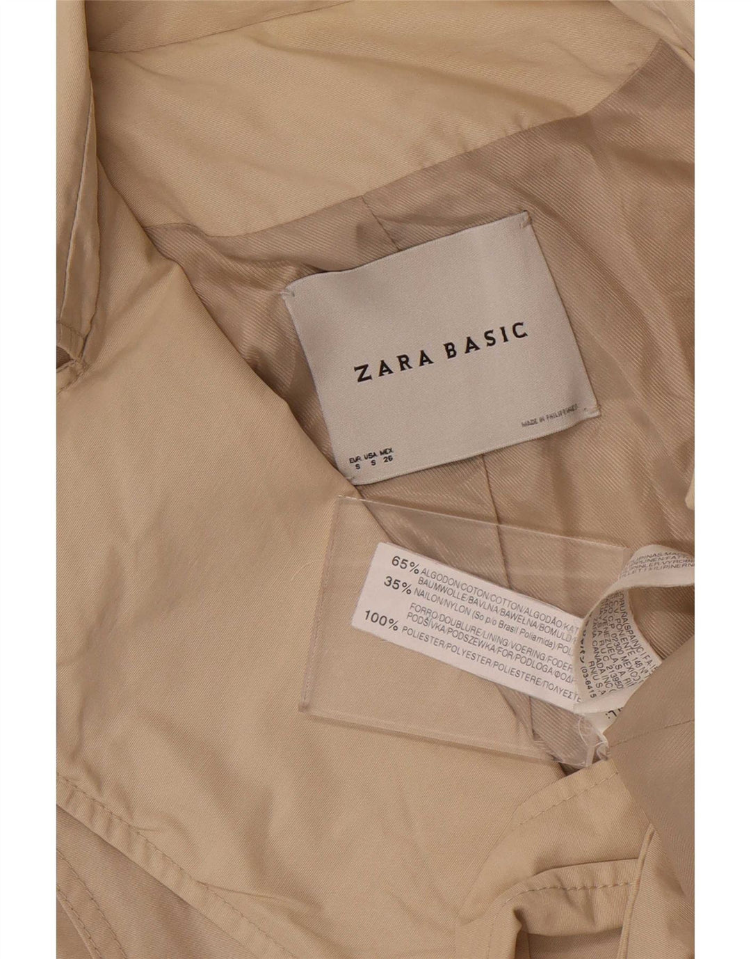 Zara Kvinder Kort Trench Coat UK 10 Lille Beige Bomuld