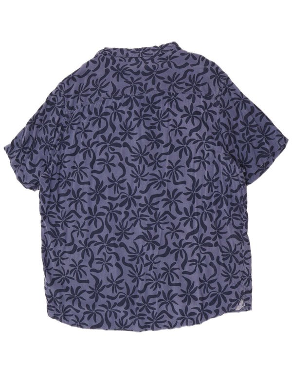 Vintage kortærmet herreskjorte 5XL blå blomsterviscose