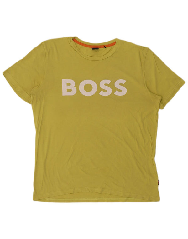 Hugo Boss Herre Grafisk T-Shirt Top 2XL Gul Bomuld