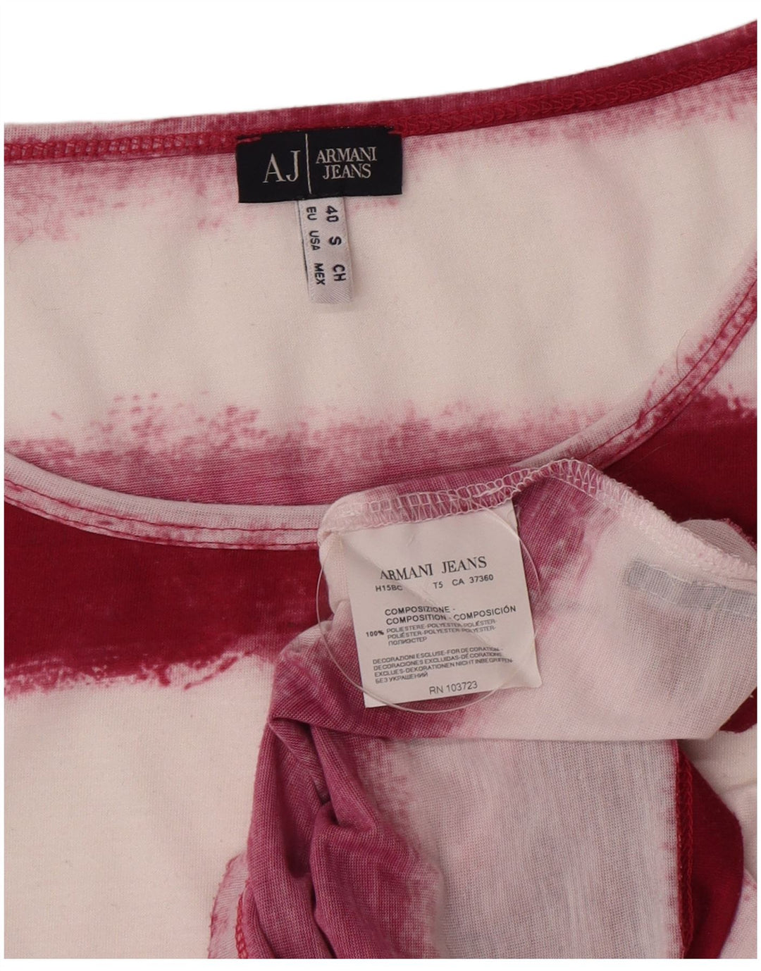 Armani Jeans T-Shirt Top EU 40 Medium Bourgogne stribet polyester