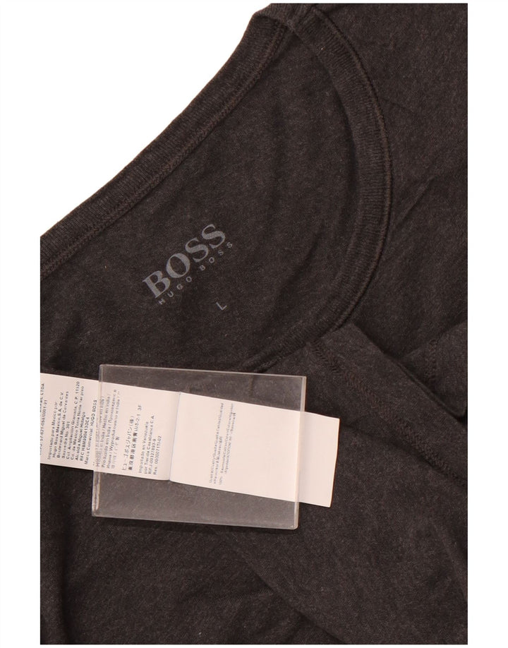 HUGO BOSS Dame T-Shirt Top UK 16 Stor Grå Bomuld