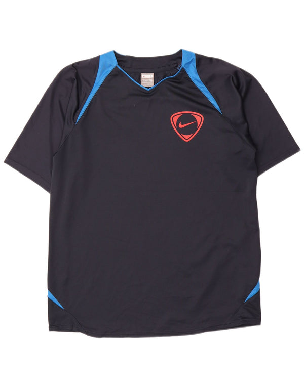 Nike Mens T-Shirt Top UK 42/44 Large Navy Blue Colourblock Polyester