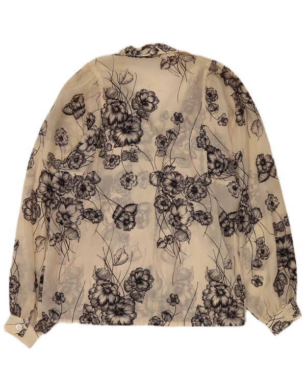 VINTAGE Dame Se Through Shirt Bluse UK 12 Medium Off White Floral