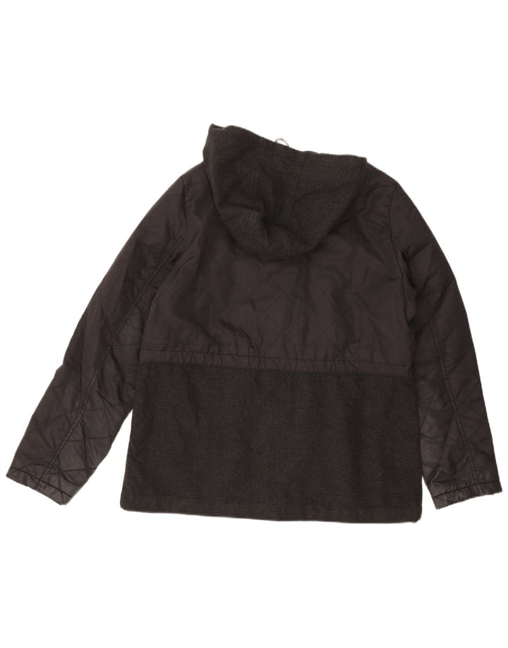 Topshop Dame Hætte Quiltet Jakke UK 14 Stor Sort Polyester