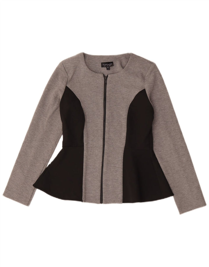 Topshop Dame Full Zip Blazer Jacket UK 10 Small Grey Colourblock
