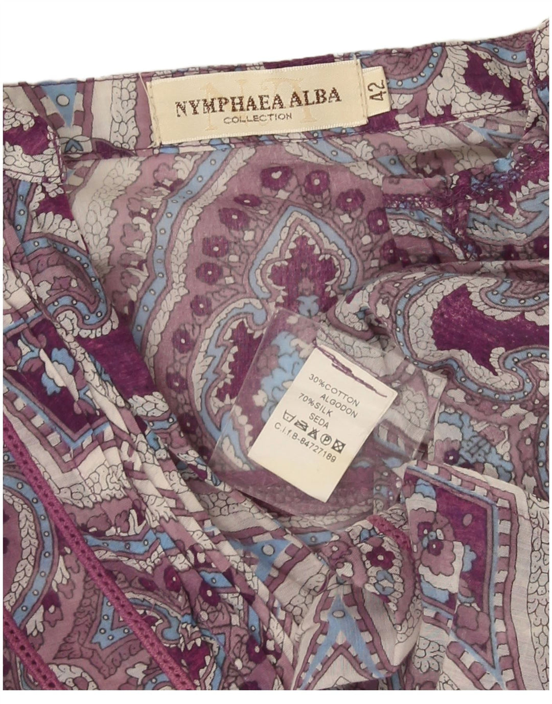 Nymphaea Alba Langærmet Tunika Top IT 42 Medium Lilla Paisley Silke