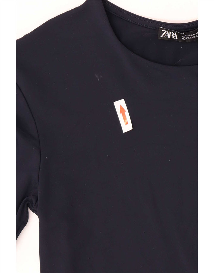 Zara Dame Top Langærmet UK 8 Small Navy Blue Polyamid