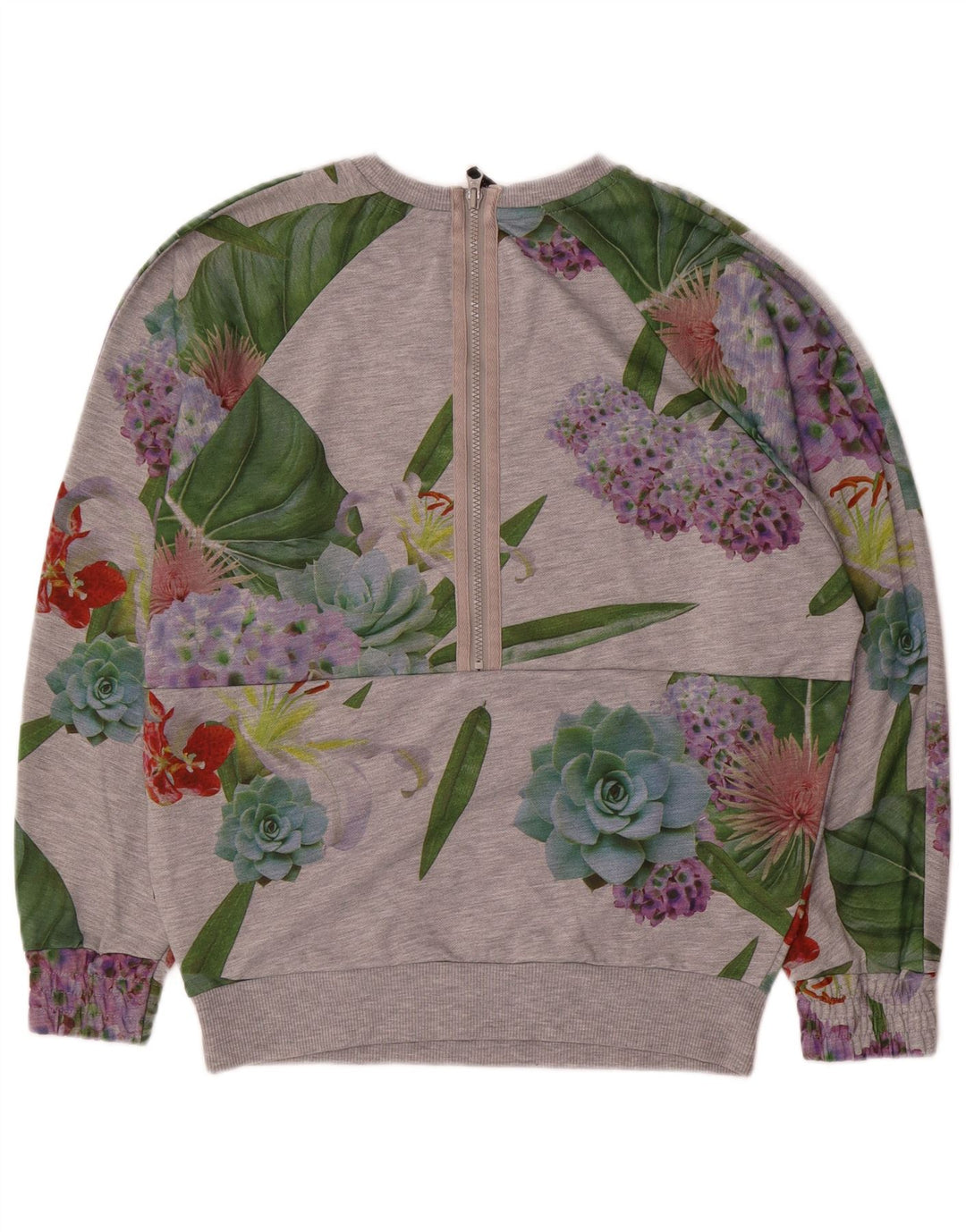 Adidas Dame Grafisk Oversized Sweatshirt Jumper UK 12 Medium Grey Floral