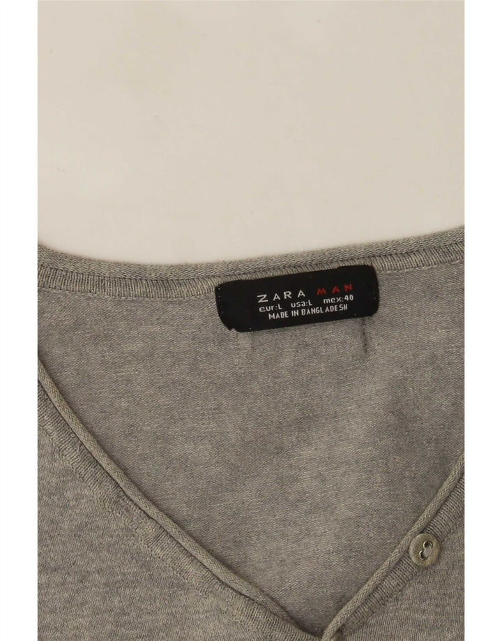 Zara Herre Kortærmet V-hals sweater Stor Grå Flecked