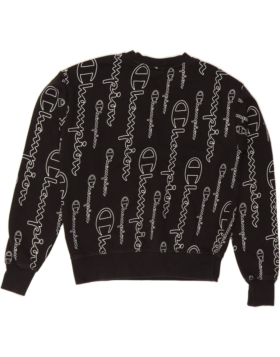 CHAMPION Womens Oversized Crop Graphic Sweatshirt Jumper UK 10 Small Black Vintage Champion and Second-Hand Champion from Messina Hembry 