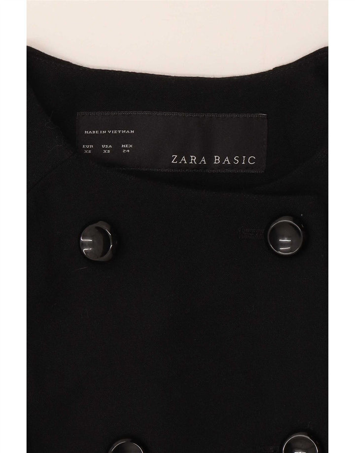 Zara Dame Dobbeltradet Frakke UK 6 XS Sort Polyester