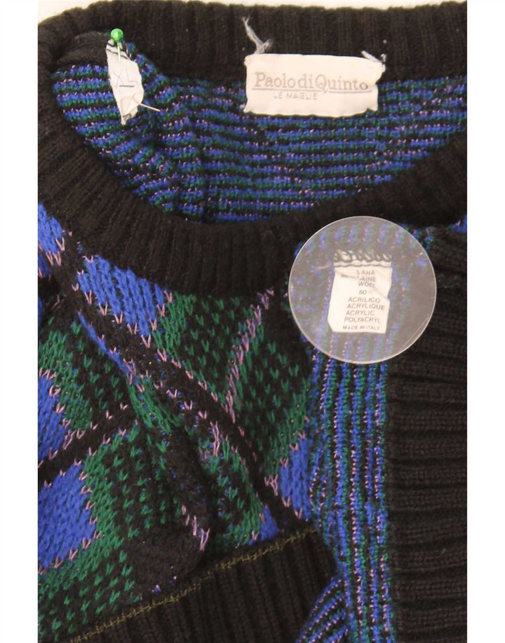 Vintage herre sweater med rund hals XL blå Argyle/diamantuld