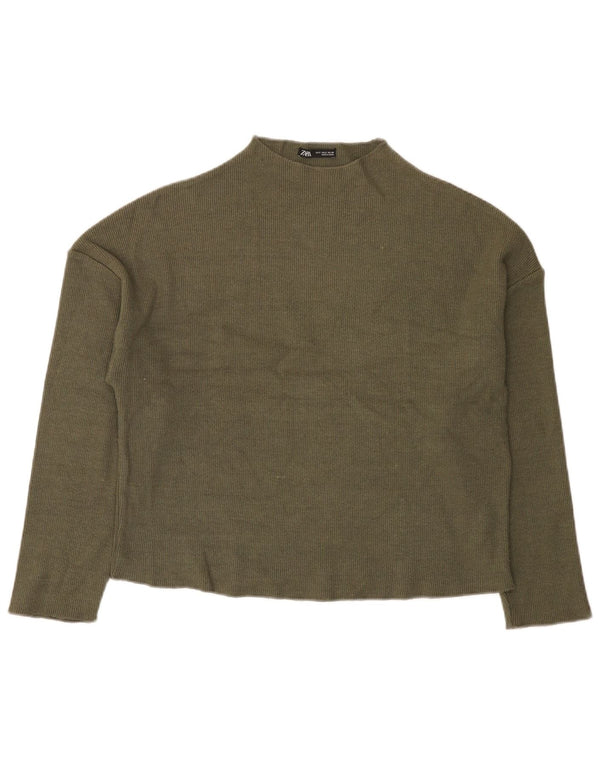 Zara Dame Oversized Turtle Neck Jumper Sweater UK 10 Small Khaki