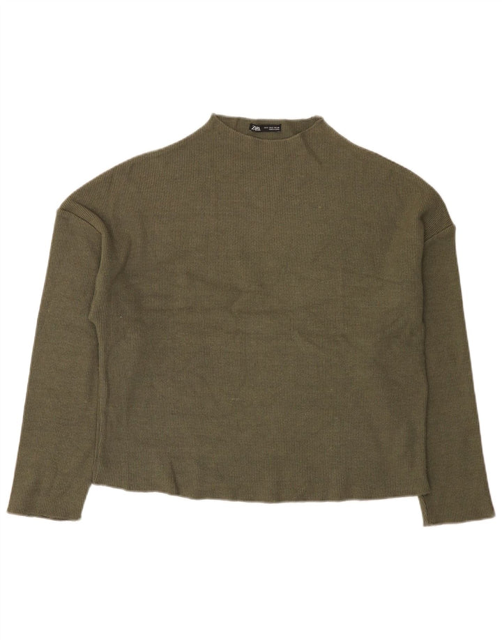 Zara Dame Oversized Turtle Neck Jumper Sweater UK 10 Small Khaki