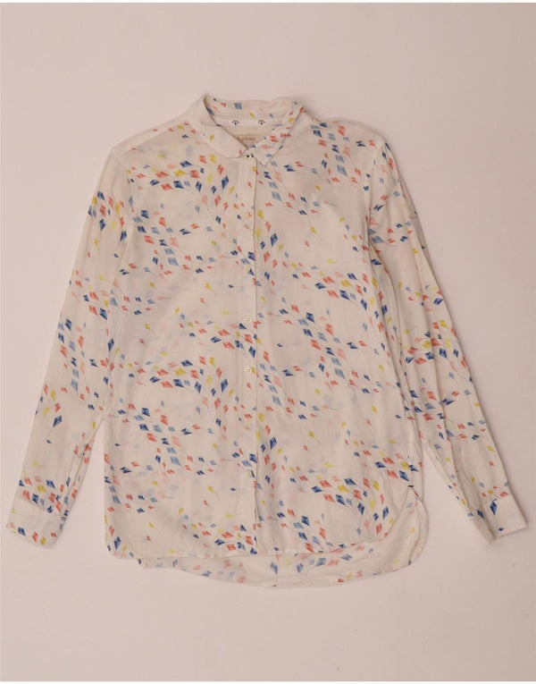 Barbour Womens Relaxed Fit skjorte UK 10 Lille hvid geometrisk bomuld