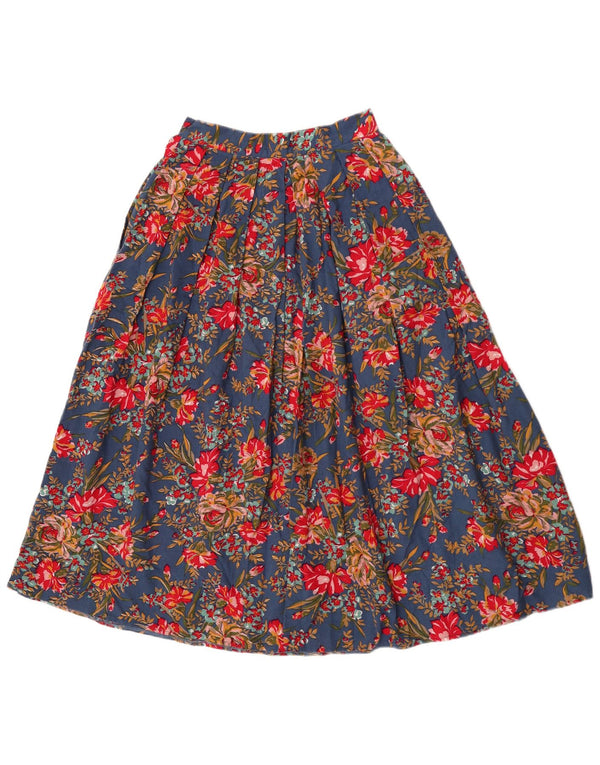 Vintage kvinders højtalje plisseret A-linje nederdel UK 10 Small W24 Blue Floral
