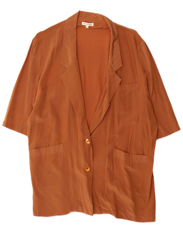 Vintage Womens Short Sleeve 2 Button Blazer Jacket UK 16 Large Brown Silk