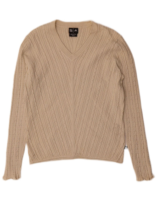 ADIDAS Dame V-hals sweater UK 12 Medium Beige Silke