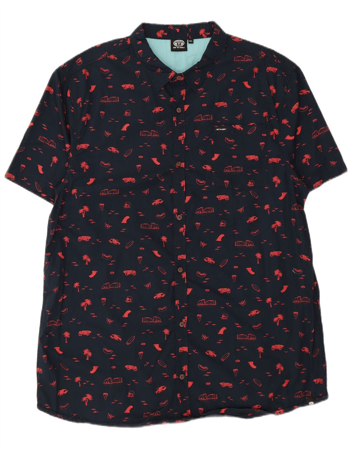 Animal Herre abstrakt mønster kortærmet skjorte 2XL marineblå bomuld