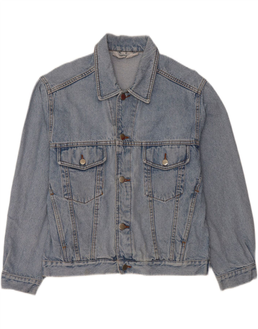 VINTAGE Herre grafisk denimjakke UK 36/38 Lille blå bomuld